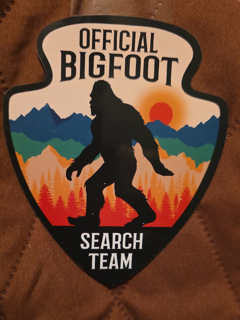 Official Bigfoot Search Team Car Magnet - Black Silhouette with Sunset Colors
